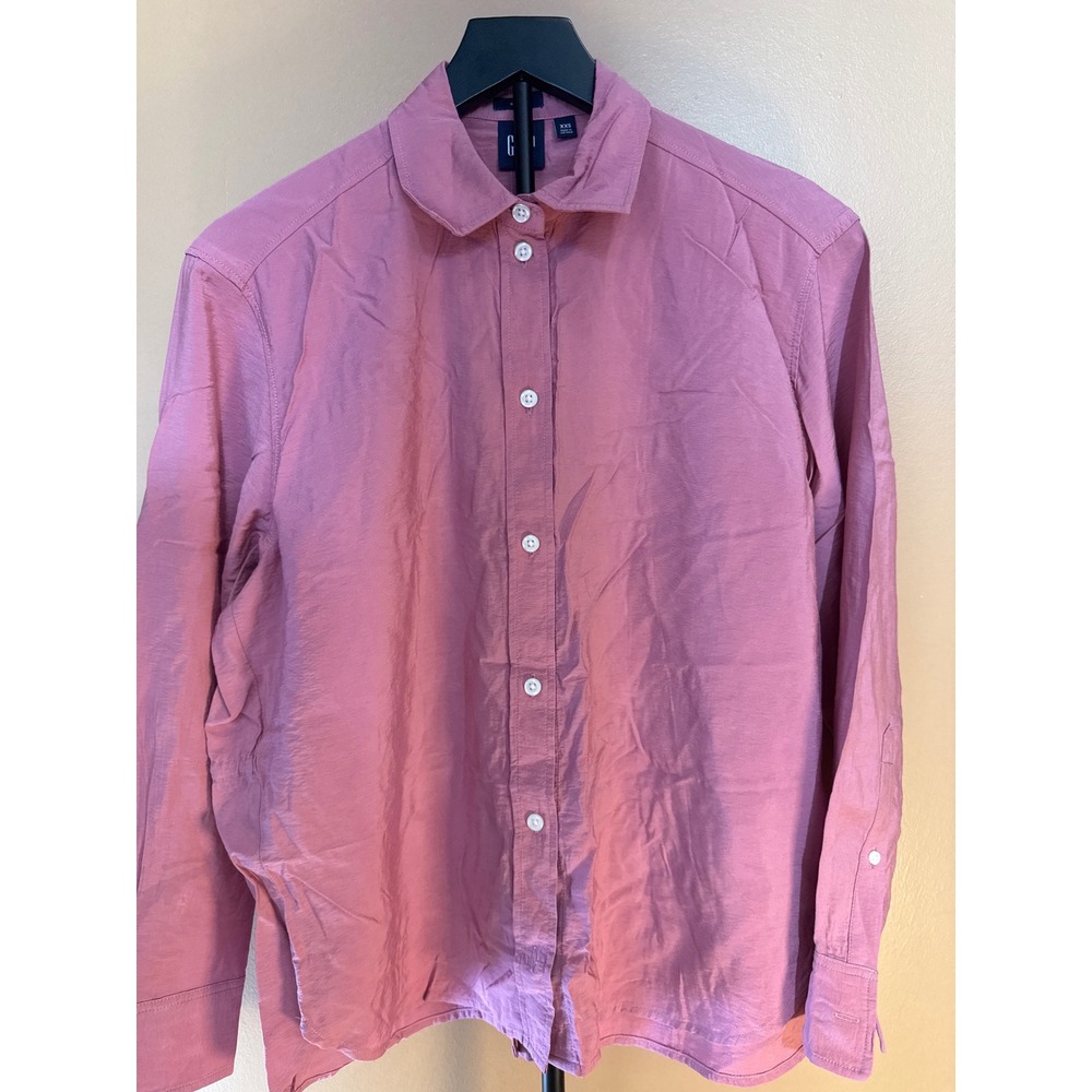 Gap‎ Big Shirt Mauve Pink Button Down Long Sleeve Back Tie Top XXS